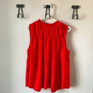 Joie red sleeveless smocked high neck blouse XL